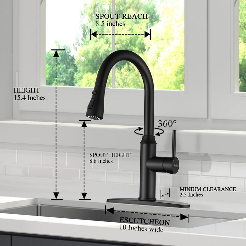 Arofa Matte Black Kitchen Faucet with Pull Down Spayer Arofa Single Handle Pull Out Kitchen Sink Faucet with Sprayer, Solid Brass Commercial Faucet for Kitchen Sink, RV, Outdoor, Laundry & Utility Room Sink - Image 2